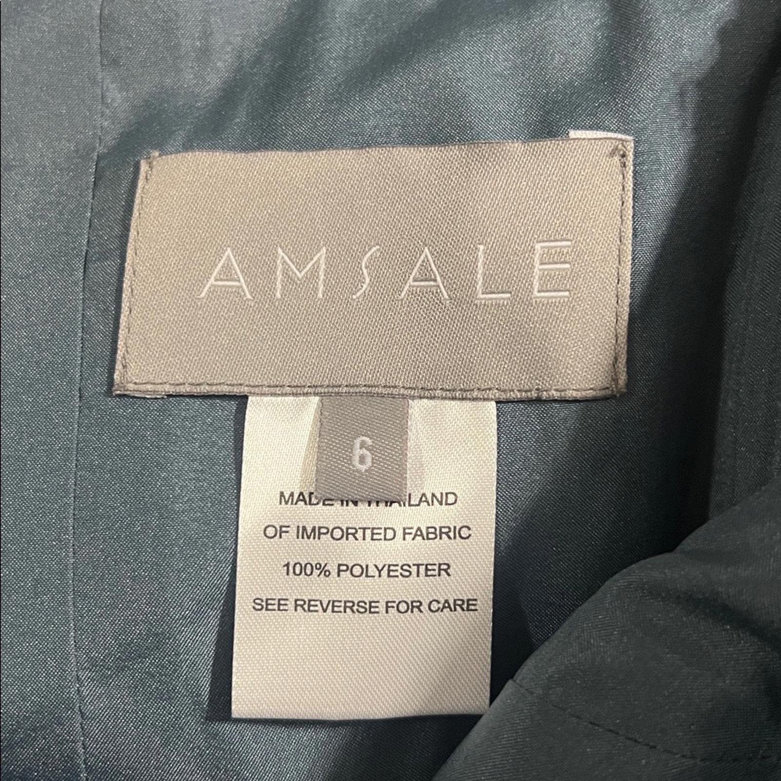 Amsale One-Shoulder Fluid Satin A-Line Gown in Petrol Green, Size 6, NEW