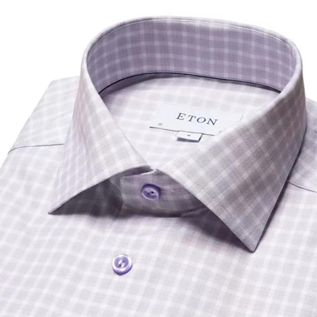 Eton Contemporary Fit Check Cotton Lyocell Shirt in Light Purple, Size 15.5, NEW