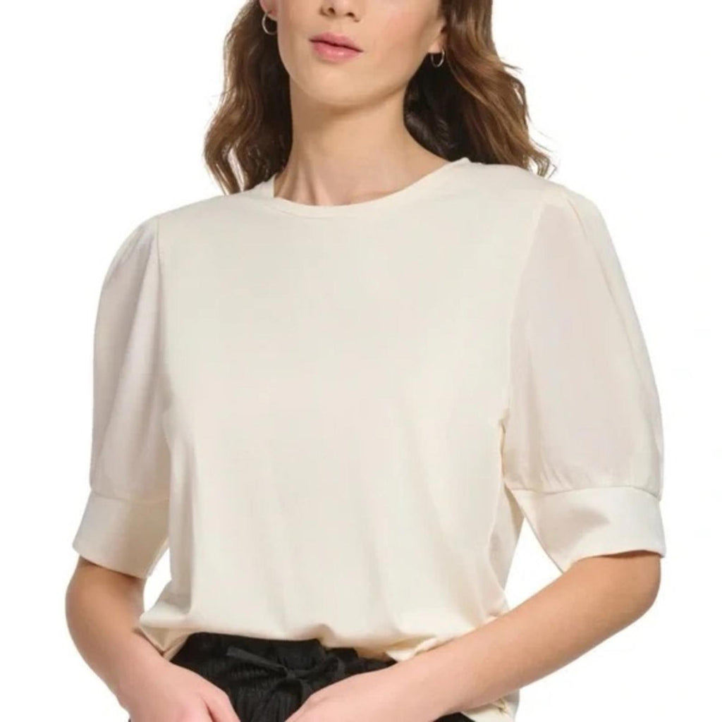 DKNY Elbow Sleeve Knit Top in Egg Nog, Size XL, New w/Tag Retail $69