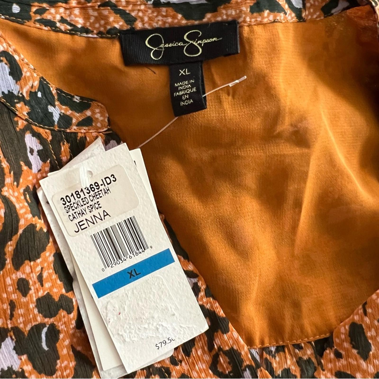 Jessica Simpson Jenna Crinkled Chiffon Blouse in Speckled Cheetah, Size XL, NWT
