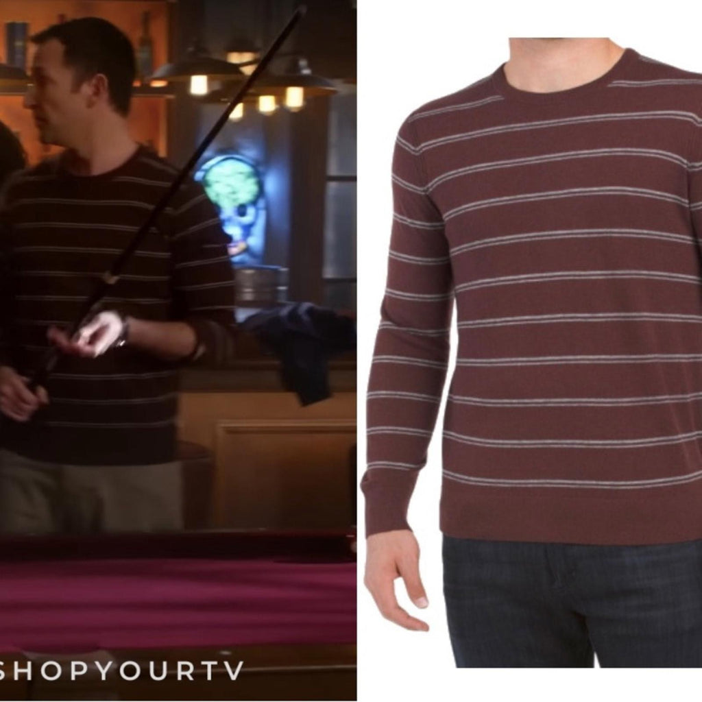 Theory Riland Harman Stripe Wool-Blend Sweater in Chianti/Grey Size M NWT $325