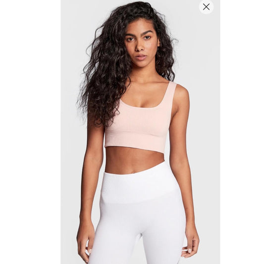 DKNY Support Yoga Boat Neck Running Bra, Rosewater Pink, Size XS New w/Tag