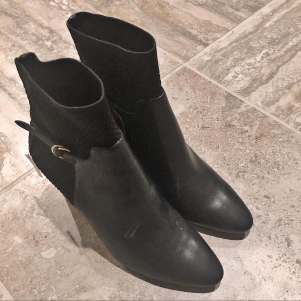 Cole Haan Black Boots Leather Ankle Block Heel Booties Size 10.5 New in Box