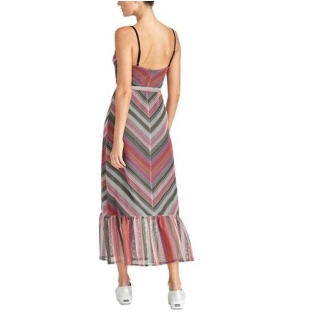 Rachel Roy Finn Metallic Striped Maxi Dress in Pink Grey, Size L New w/Tag