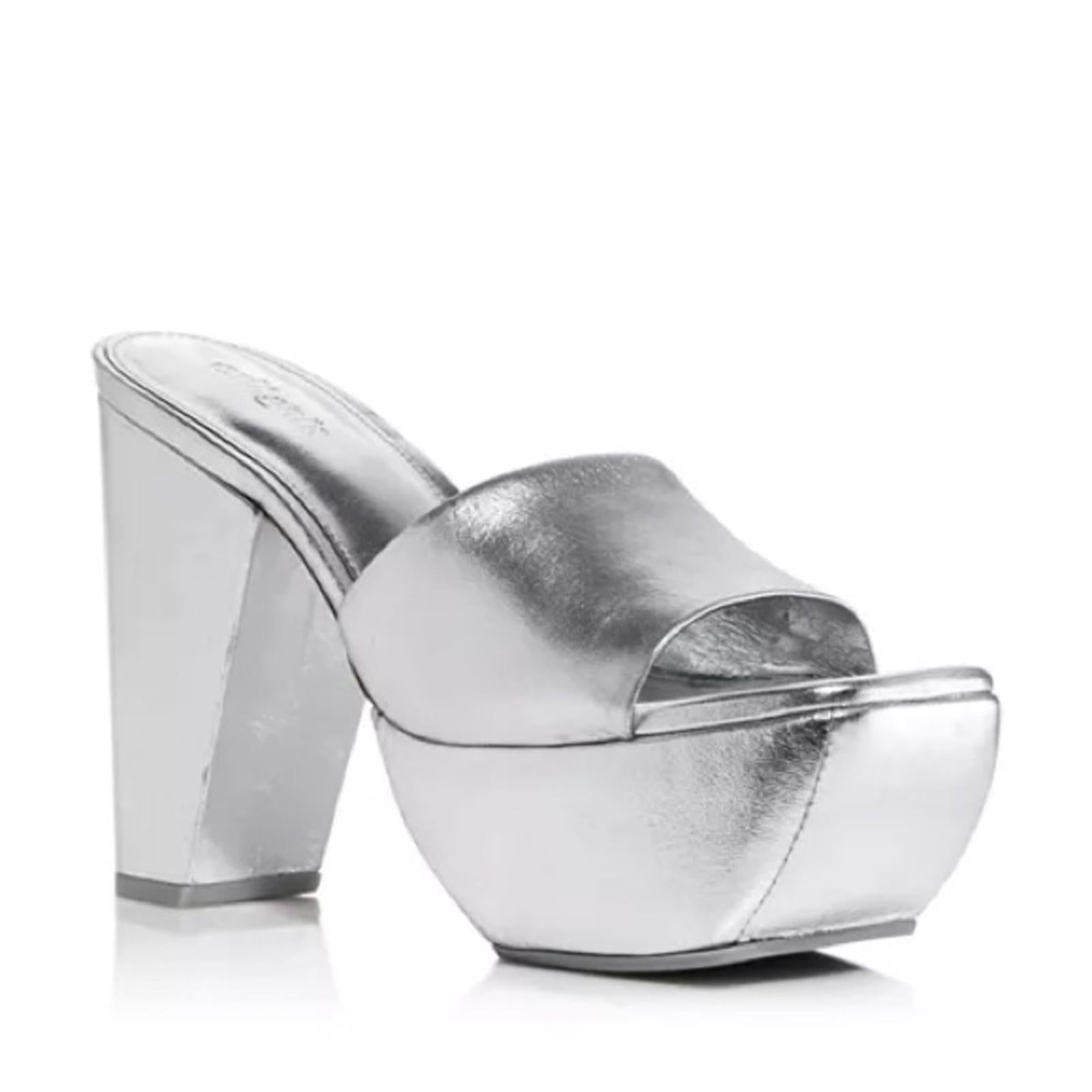 Cult Gaia Nadia Platform Sandals in Shiny Silver, NWT, Size EU 37