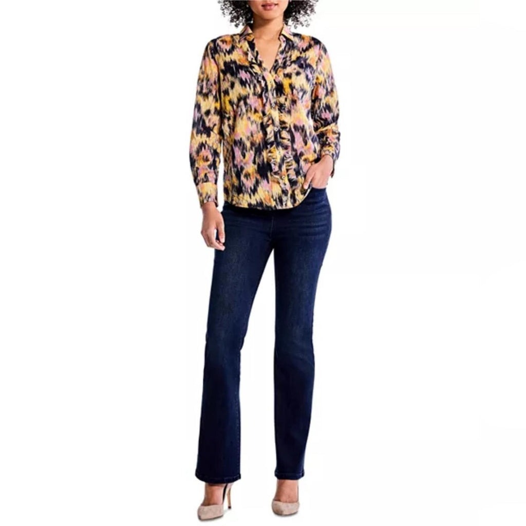 NIC+ZOE Dreamy Refined Ruffle Shirt, Yellow Multi Size XL New w/Tag $158
