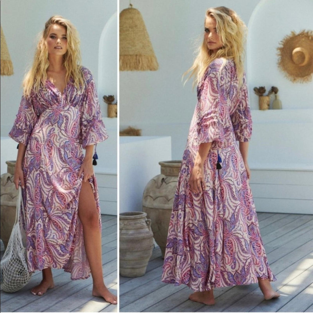 Free People Mirage Boho Printed Blouson Sleeve Maxi Dress, Size 4, New w/Tag