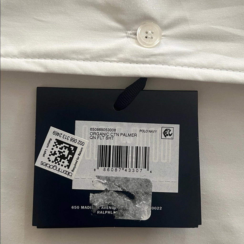 Ralph Lauren Home Organic Cotton Percale Palmer Queen Flat Sheet, Polo Navy, NEW