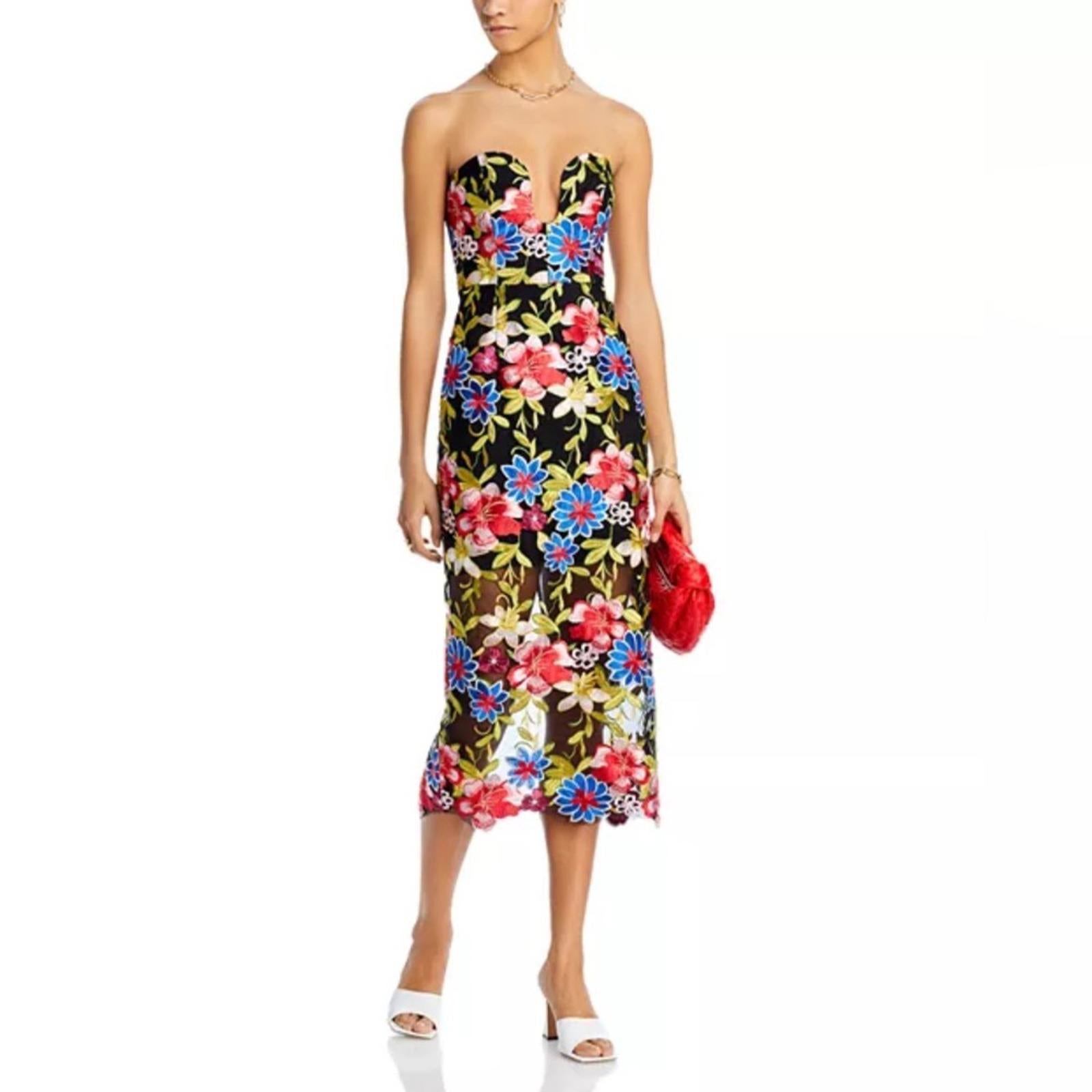 Milly Strapless Artem Spanish Garden Embroidery Midi Dress, Size 6, NEW