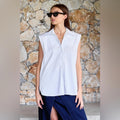 ZARA White Denim Button Up Sleeveless Shirt, Size L New w/Tag