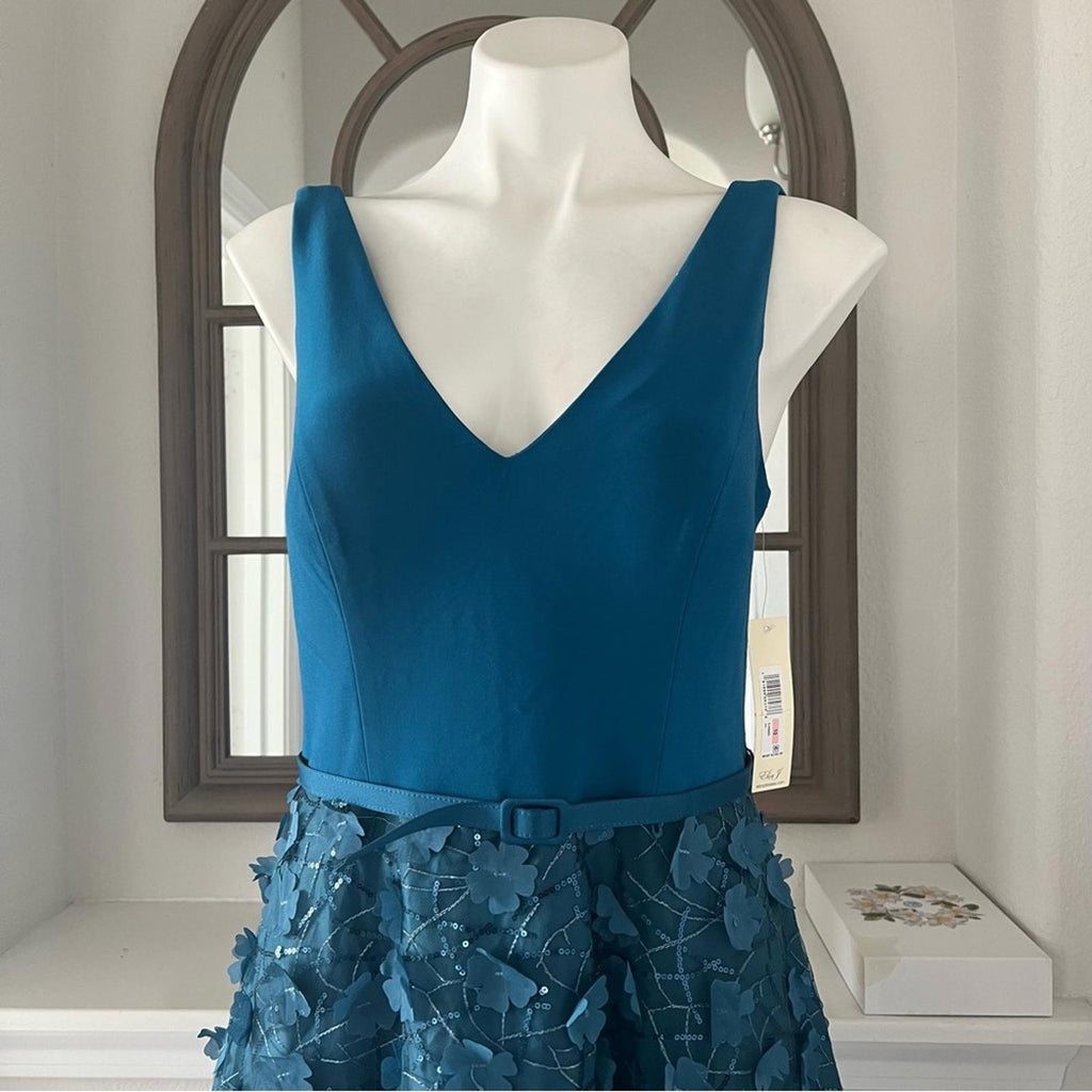 Eliza J V-Neck Fit + Flare Gown in Teal, Size 10 New w/Tag SOLD OUT