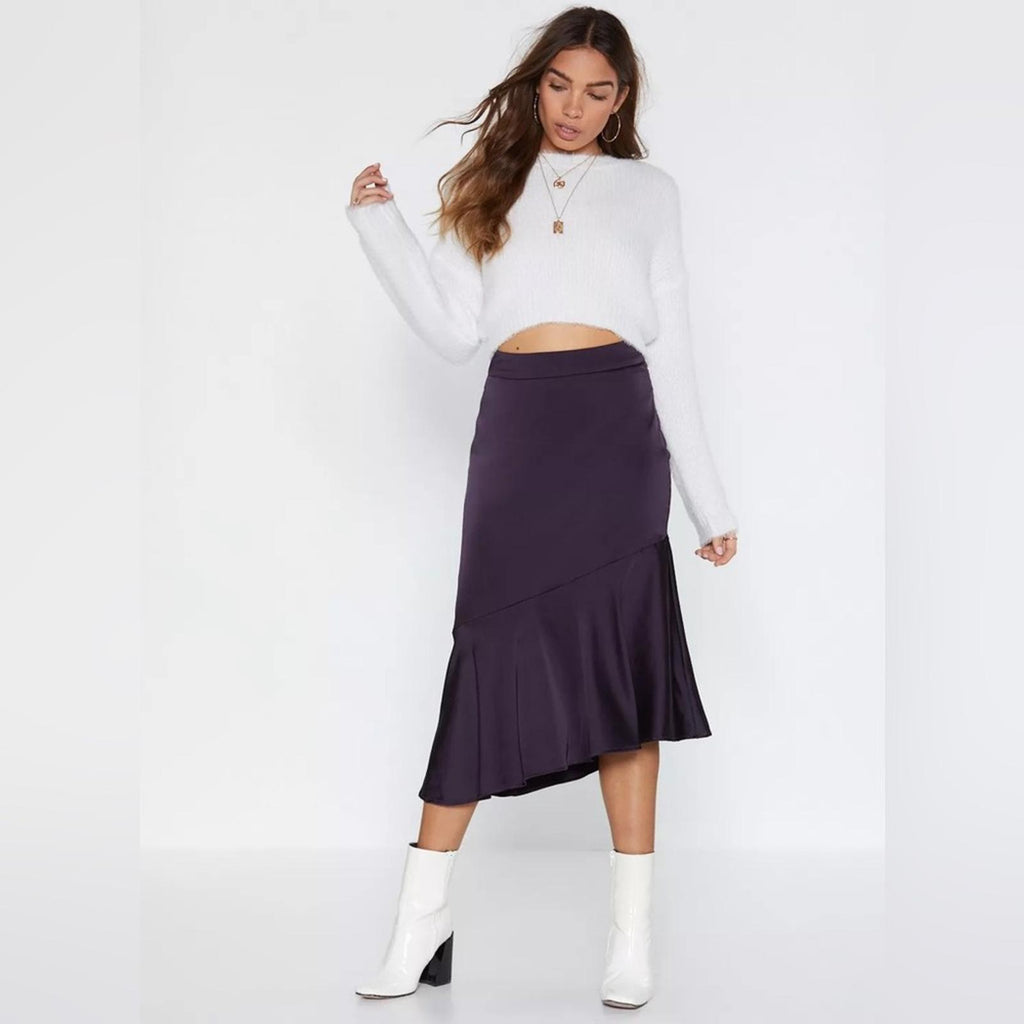 NEW Jason Wu Matte Satin Tiered Skirt in Purple, Size L New Original Packaging