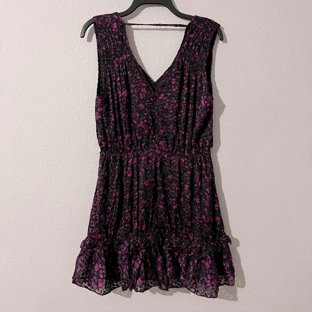 Ramy Brook Romina Printed Mini Cocktail Dress in Plum/Black, Size 6 NWT $495