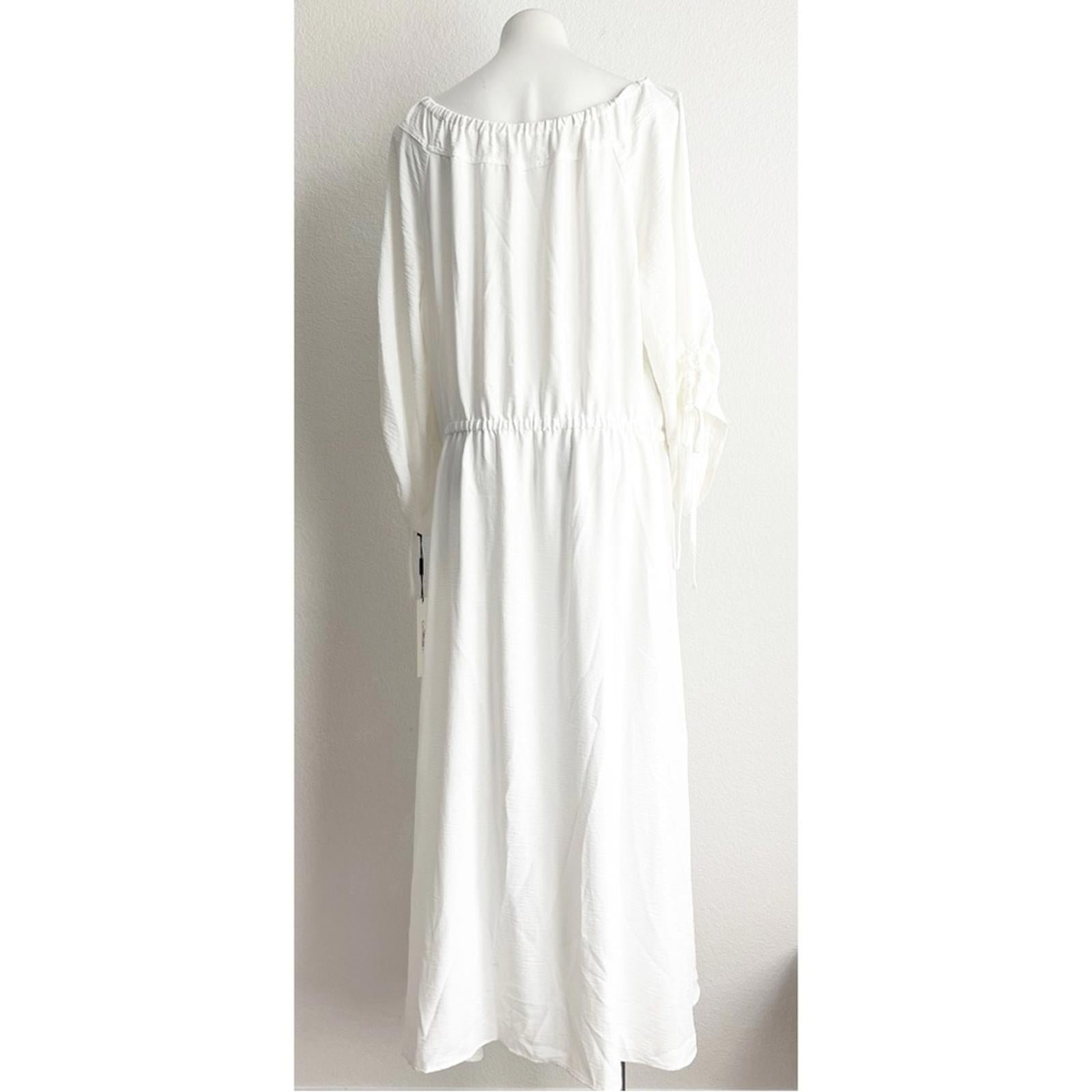 Calvin Klein Off-The-Shoulder Blouson Maxi Dress in Cream White, NWT, Size 18