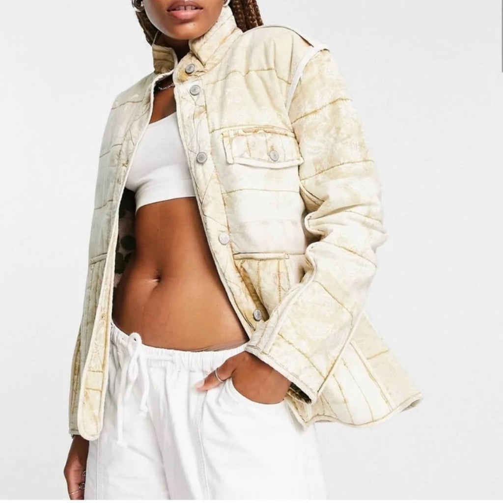 NEW Free People Fade Out Utility Quilted Jacket in Amber, Size XL Retail $228