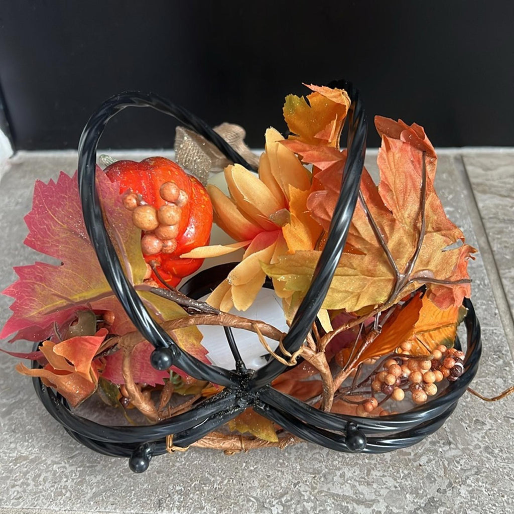 Harvest Pumpkin & Floral LED Candle New w/Tag