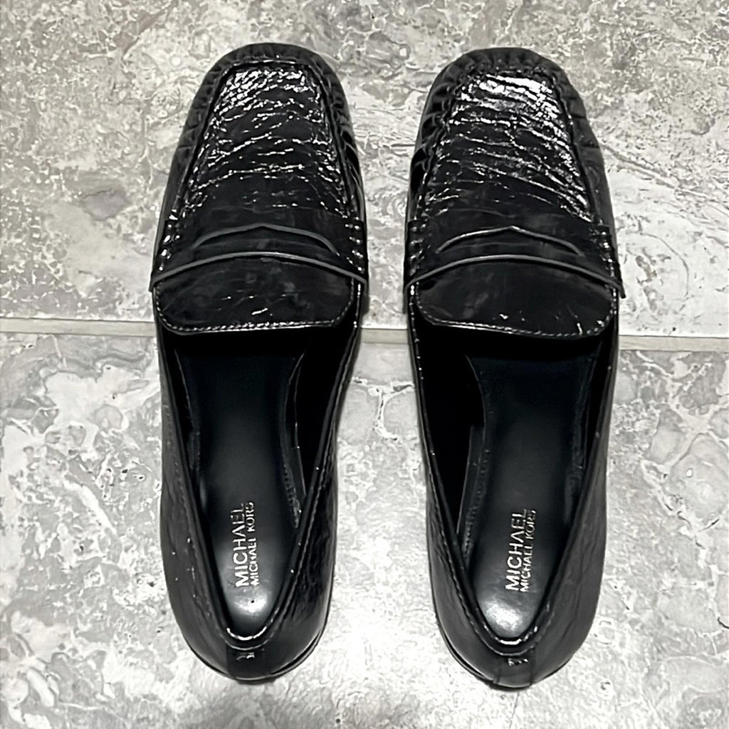 Michael Kors Carlson Metallic Crush Leather Loafers in Gunmetal, NWT, Size 9