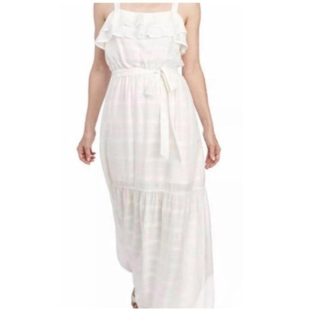 June & Hudson Belted Tiered Maxi Dress in White, NWT, Size XL