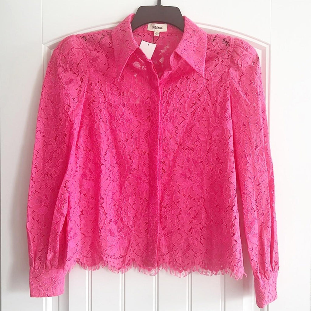 New L’Agence Jenica Lace Blouse, Pink Size XS New w/Tag