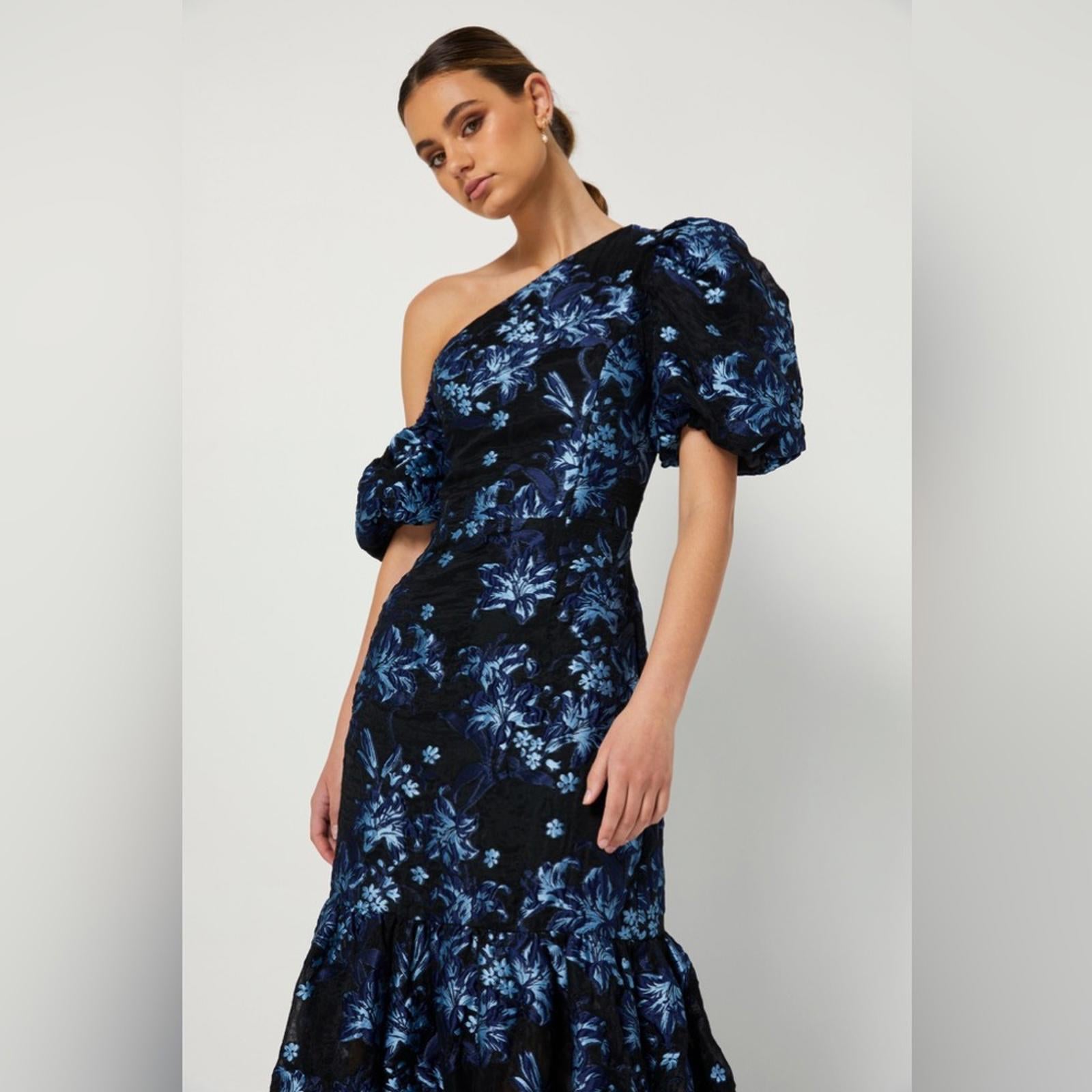 Elliatt Planetary Asymmetric Jacquard Maxi Dress, Navy/Black, New w/Tag
