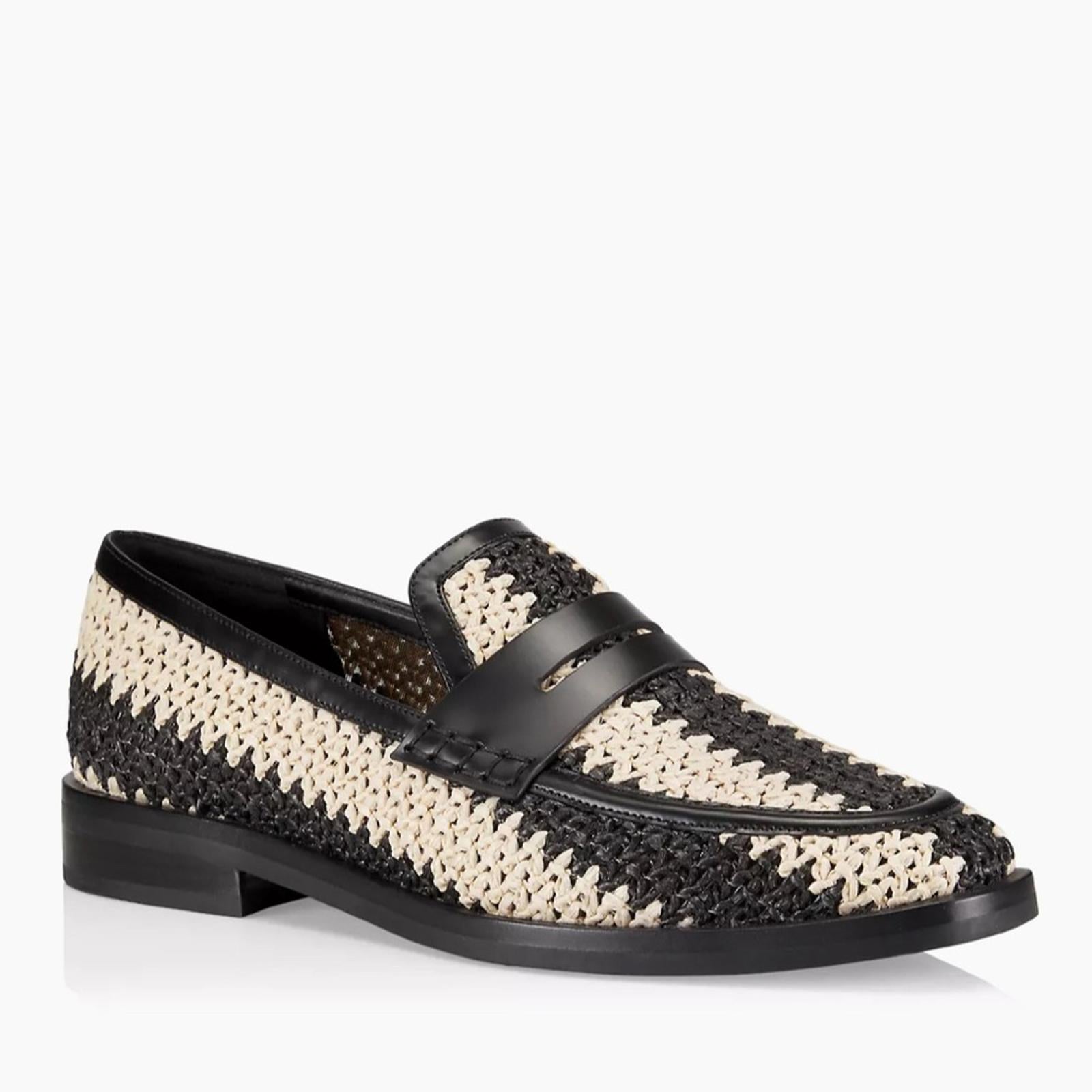 3.1 Phillip Lim Alexa Raffia & Leather Penny Loafers, White/Black, Size 36