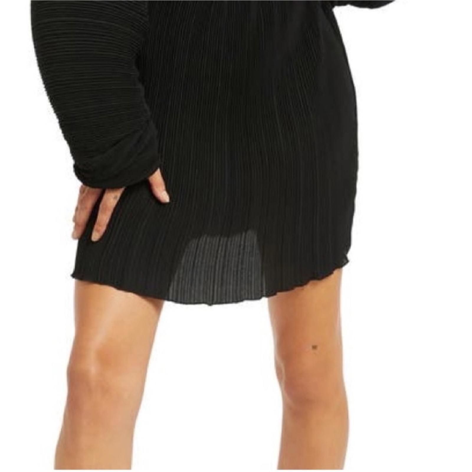 Good American Plissé Sculpted Long Sleeve Cutout Black Mini Dress, NWT, Size 3/4