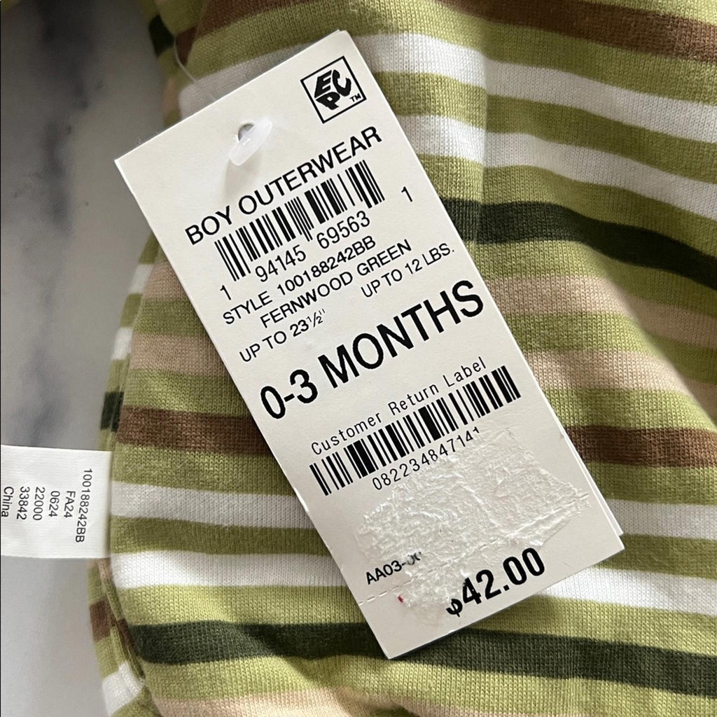 First Impressions Baby Boys Reversible Faux-Sherpa Striped Jacket, Size 0-3M NWT