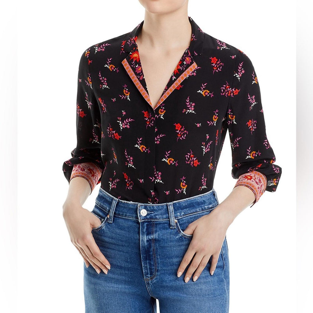 New Kobi Halperin Neo Silk Contrast Print Blouse, Size S New w/Tag $478