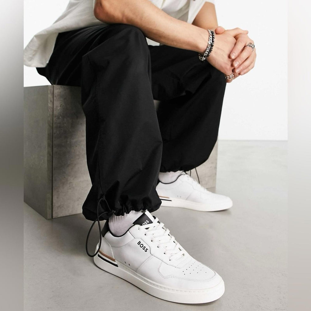 BOSS Leather Sneakers Clint in White, Size 43/10 New in Box