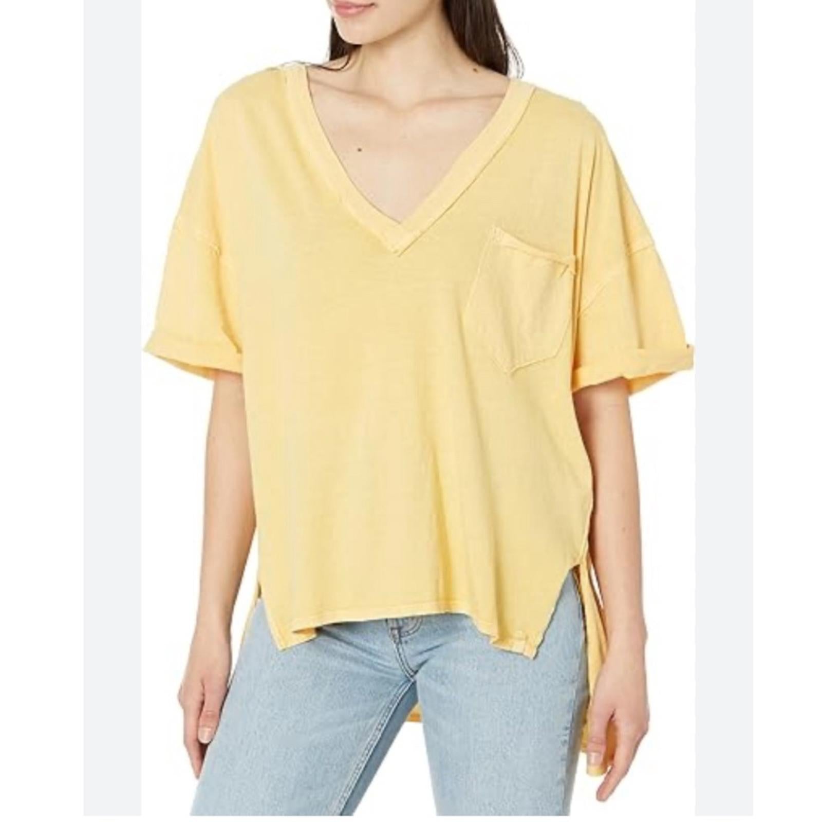 NWT Free People Keep Me V-Neck Cotton T-Shirt, Peach Sunrise Size XS New w/Tag