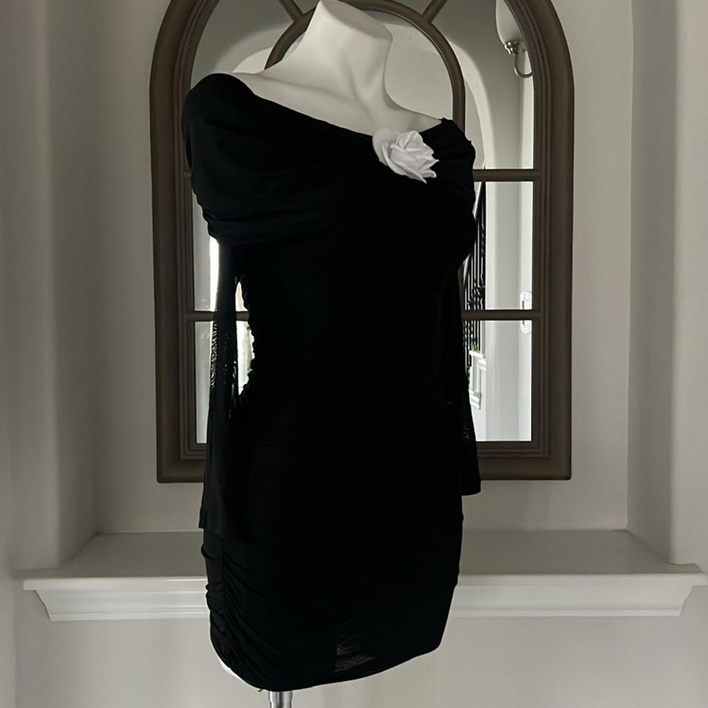 Aqua Rose Dress in Black & White Rose, Size XS NEW w/Tag