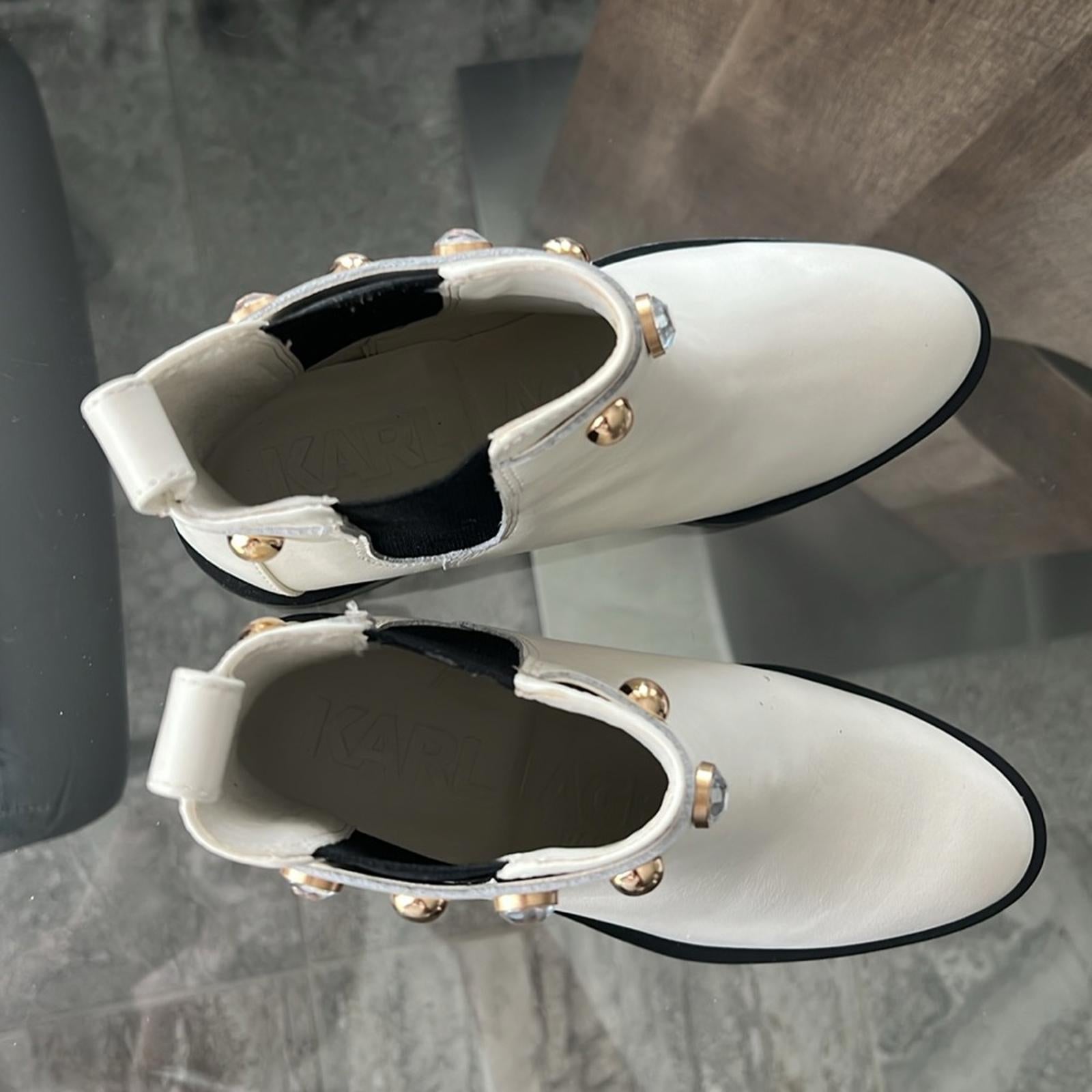 Karl Lagerfeld Paris Porshay Lug Sole Boots in Bone/White, Size 37 New w/o Box