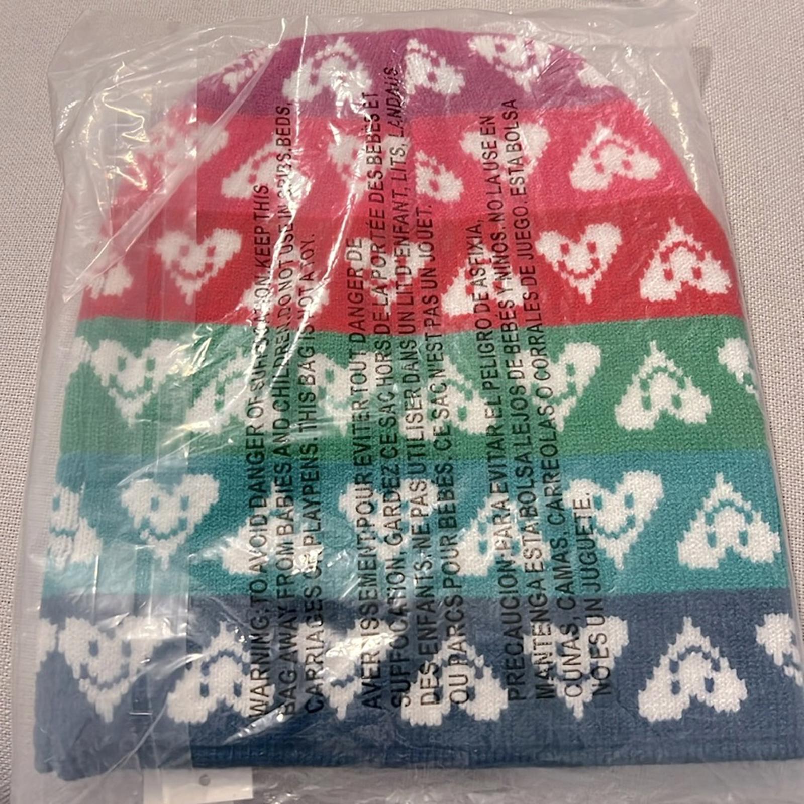 Aqua x Kerri Rosenthal Multicolor Heart Beanie/Hat FUN! One Size, Pink Multi NWT