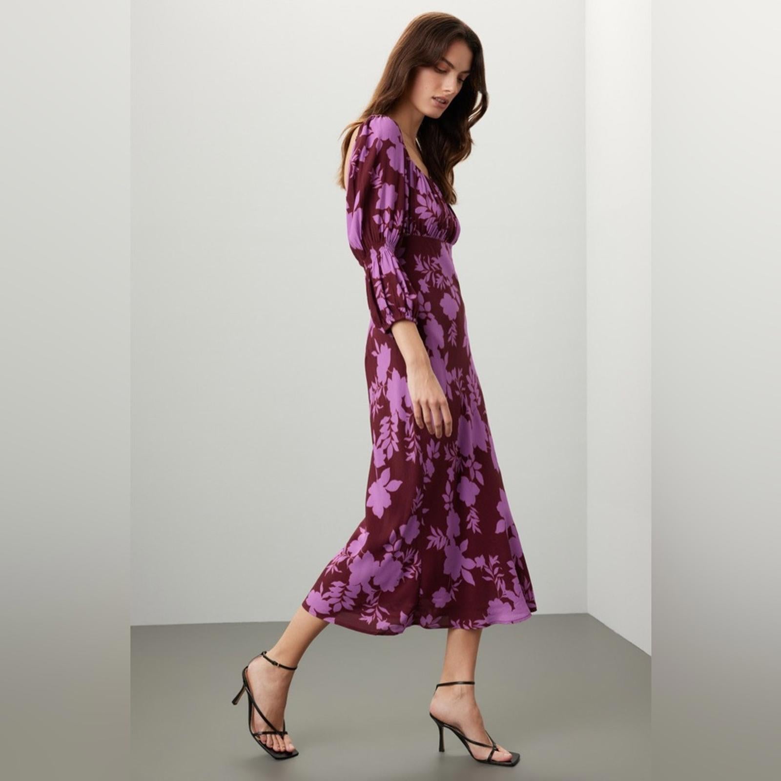 Peter Som x RTR Floral Midi Square-Neck Dress, Size 2