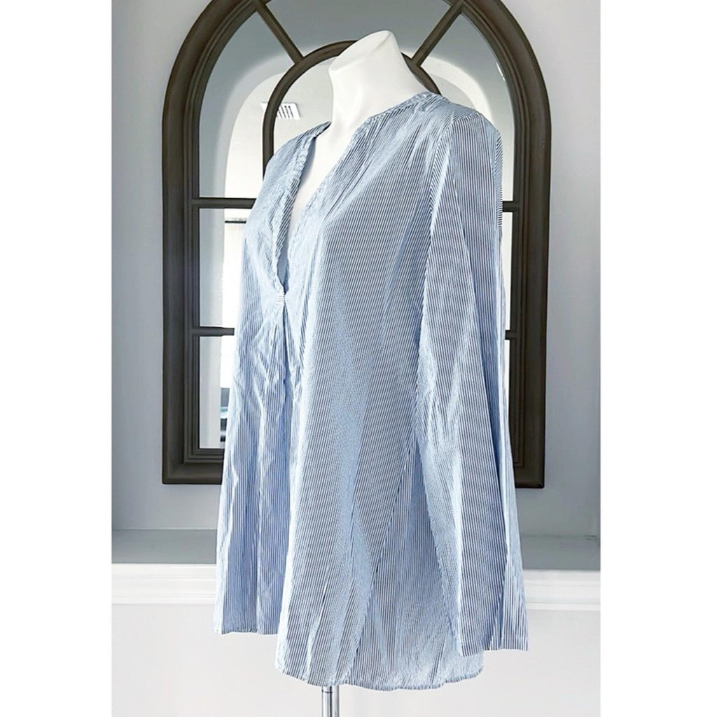 Theory Ofeliah Taff Striped Top, Blue/White Size L Retail
