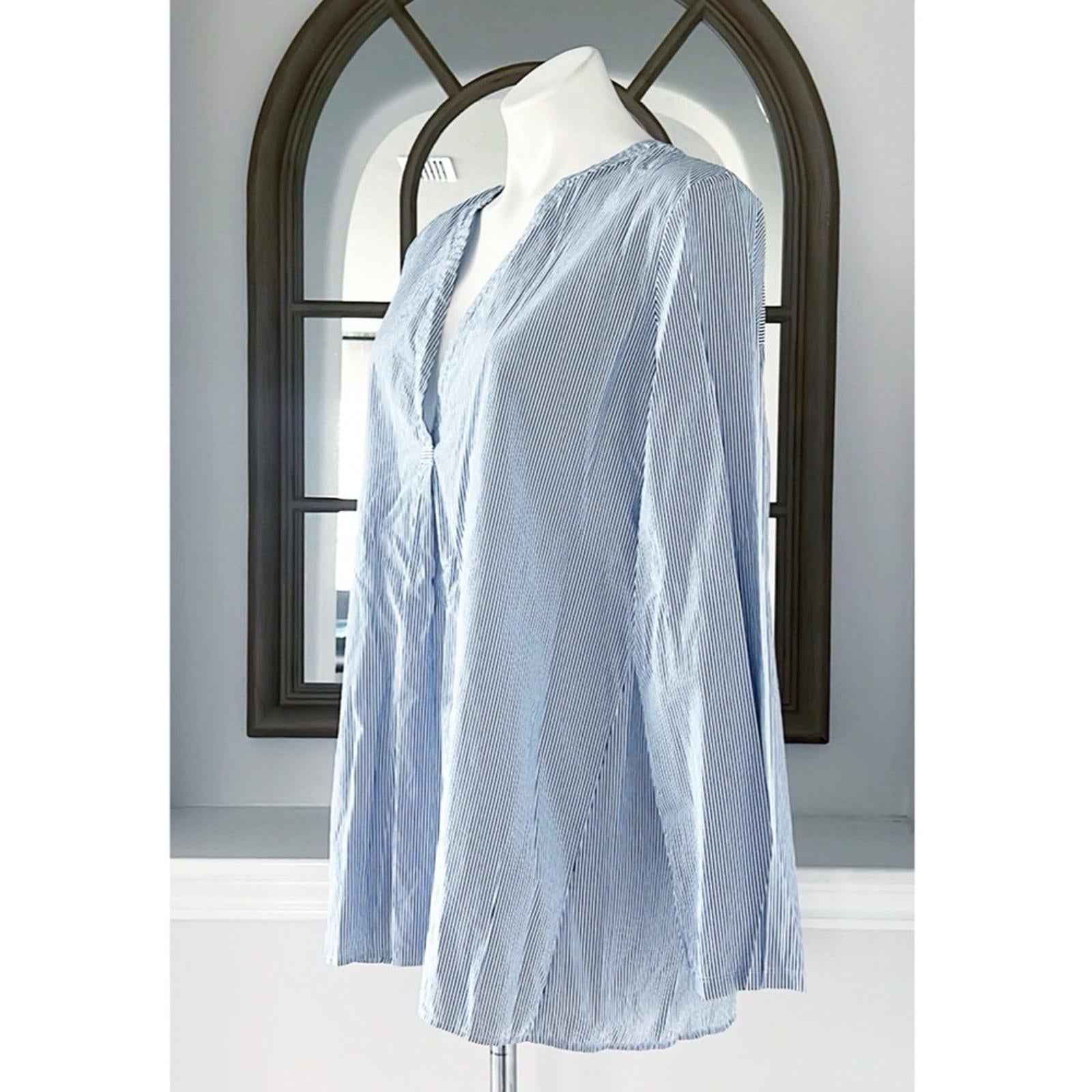 Theory Ofeliah Taff Striped Top, Blue/White Size L Retail