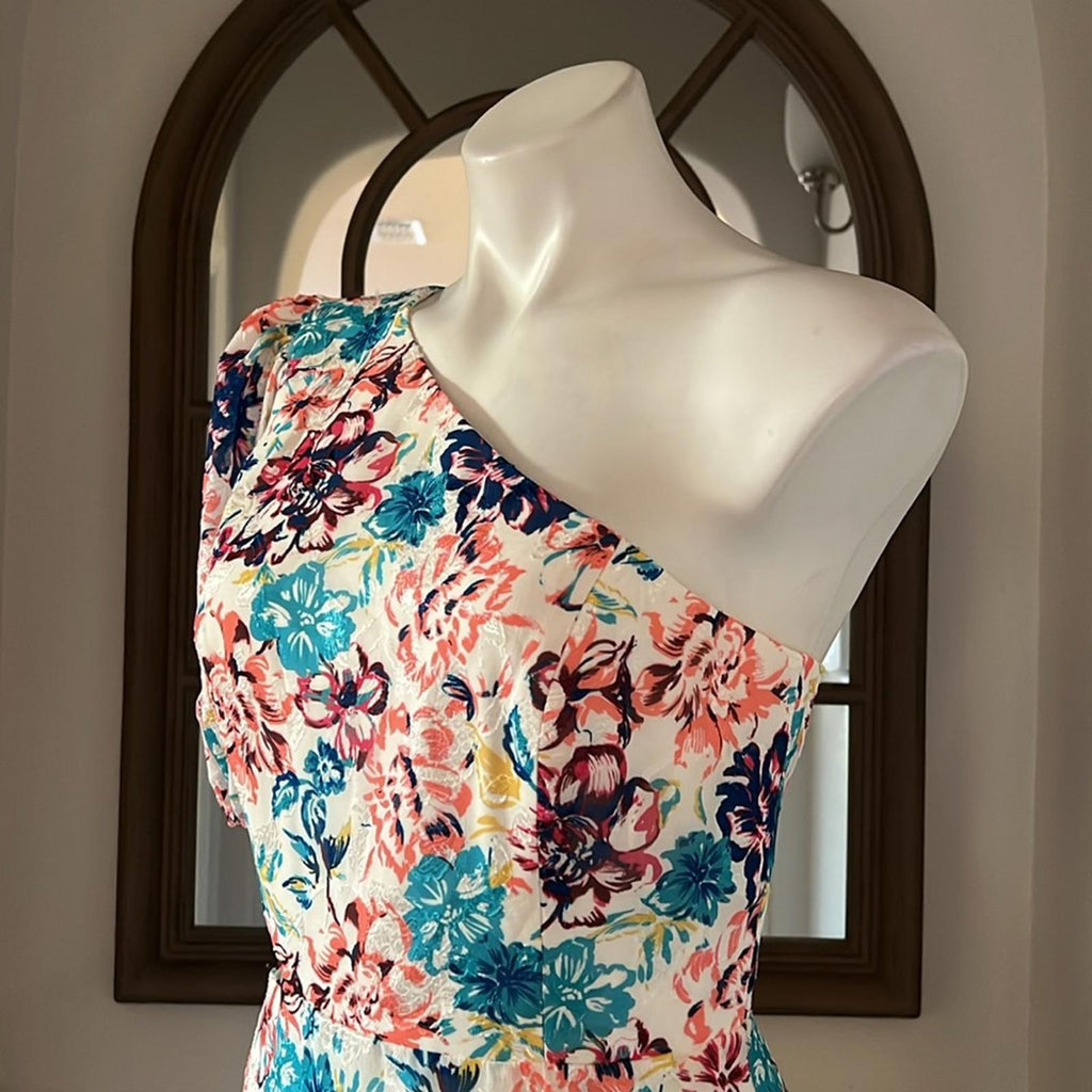 BCBGMaxazria One-Shoulder Floral Print Dress w/Asymmetric Hem Size 8 NWT $358