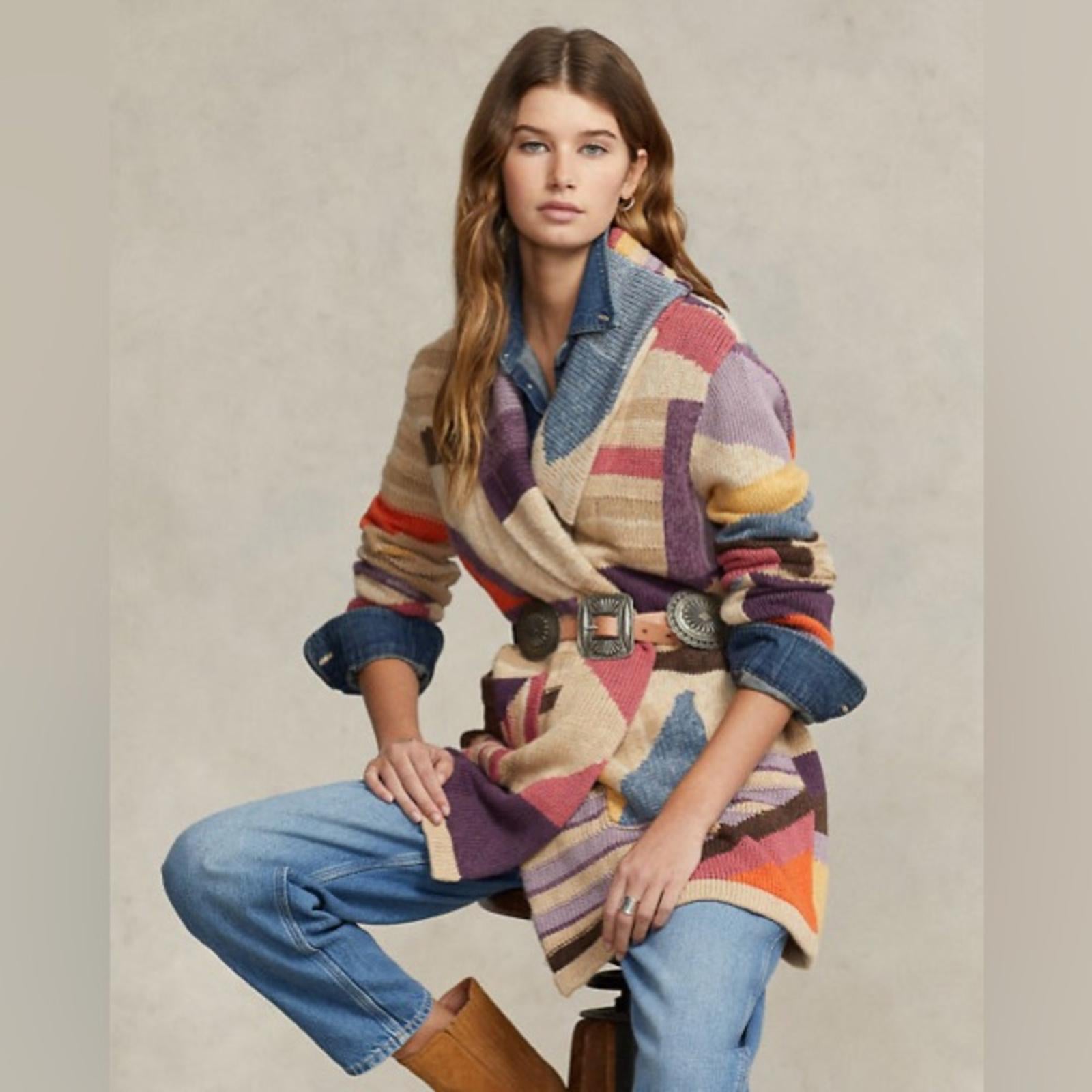 Polo by Ralph Lauren Geo-Motif Shawl Linen-Blend Cardigan Size XL New w/Tag $998
