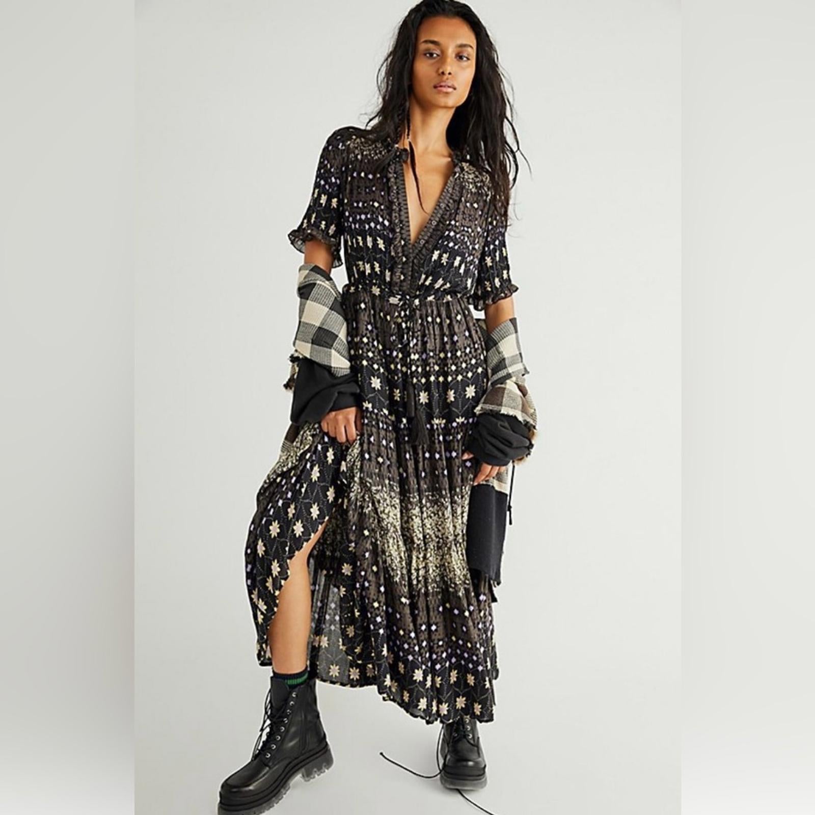 Free People Rare Feeling Printed Maxi Dress Brown Size M New w/Tag $148 SOLD OUT