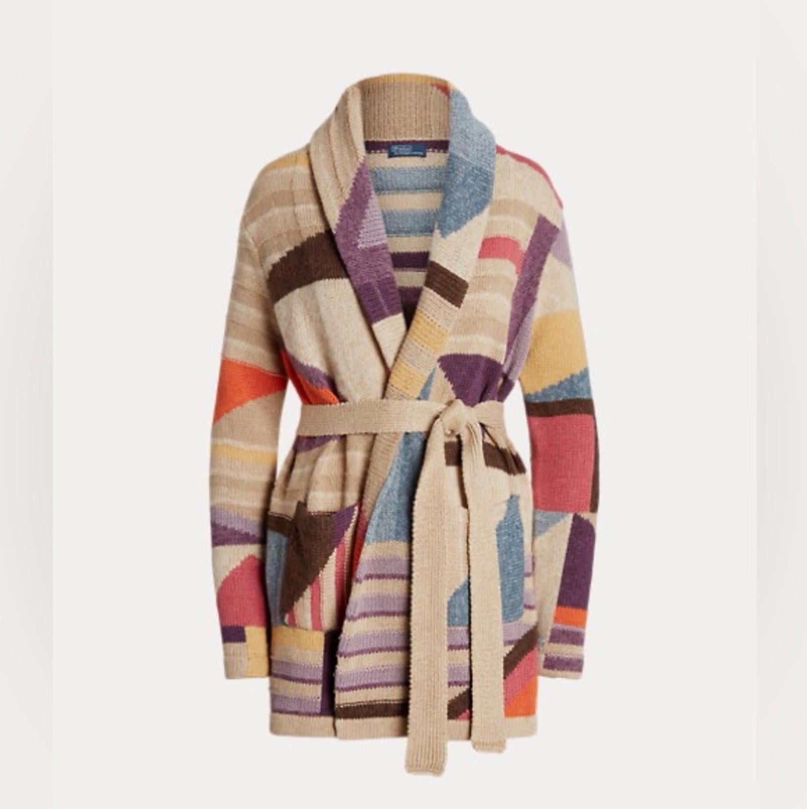 Polo by Ralph Lauren Geo-Motif Shawl Linen-Blend Cardigan Size XL New w/Tag $998
