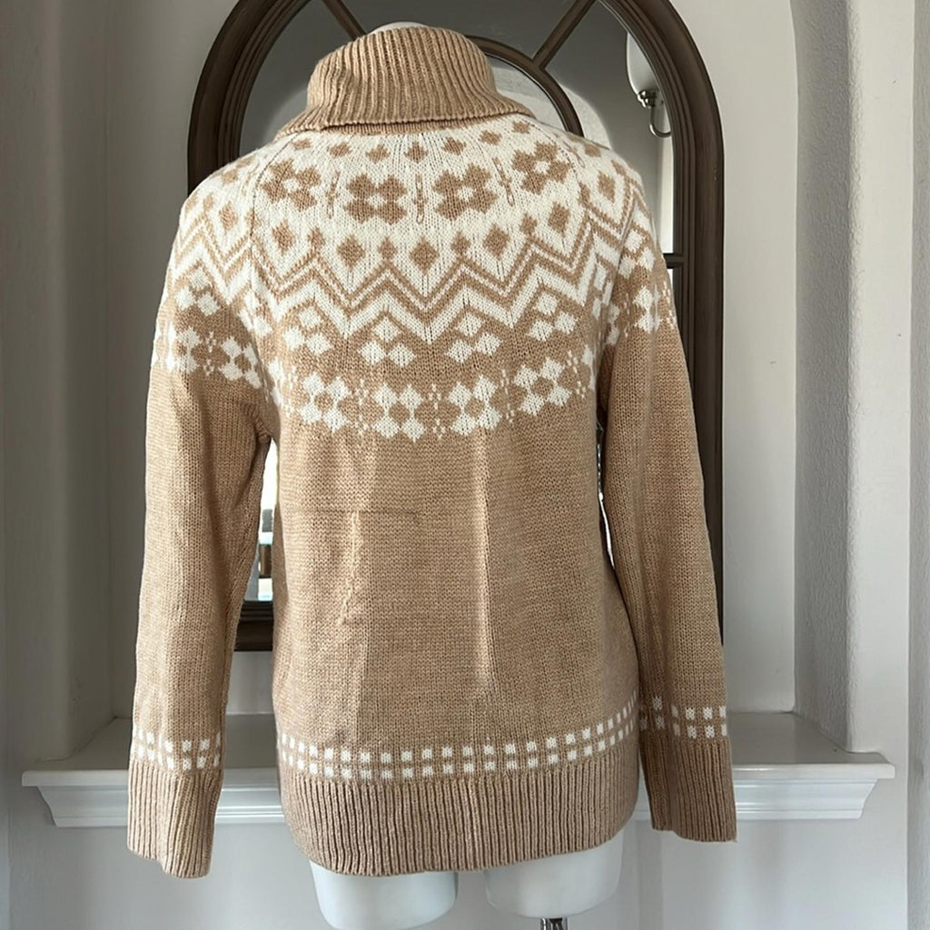NEW Tommy Hilfiger Frosted Yoke Turtleneck Sweater Light Heather Fawn/Ivory Sz L