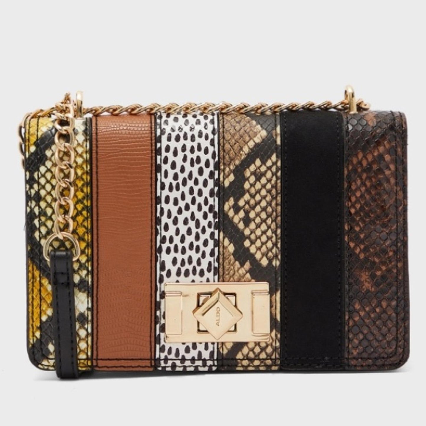 ALDO Lovowia Crossbody with Chain Shoulder Strap in Snake Multi, New w/Tag