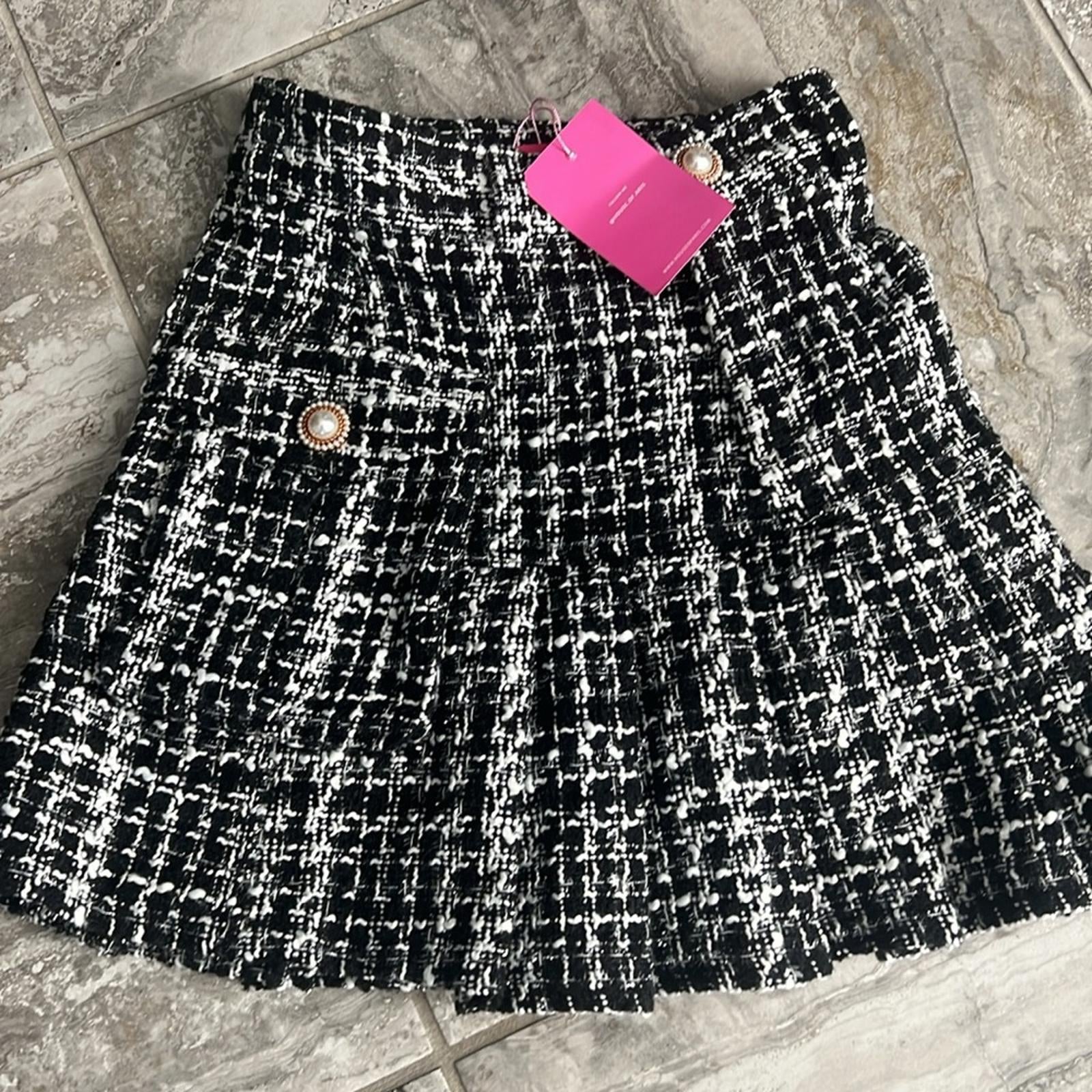 House of Aris 2-Piece Tweed Blazer & Skirt in Black & White, Size XS New w/Tag
