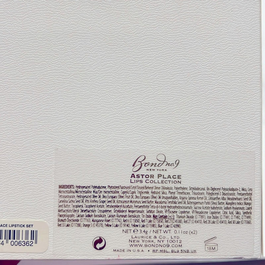 Bond No.9 New York Refillable Lipstick 2-Piece Set, Astor Place - New in Box