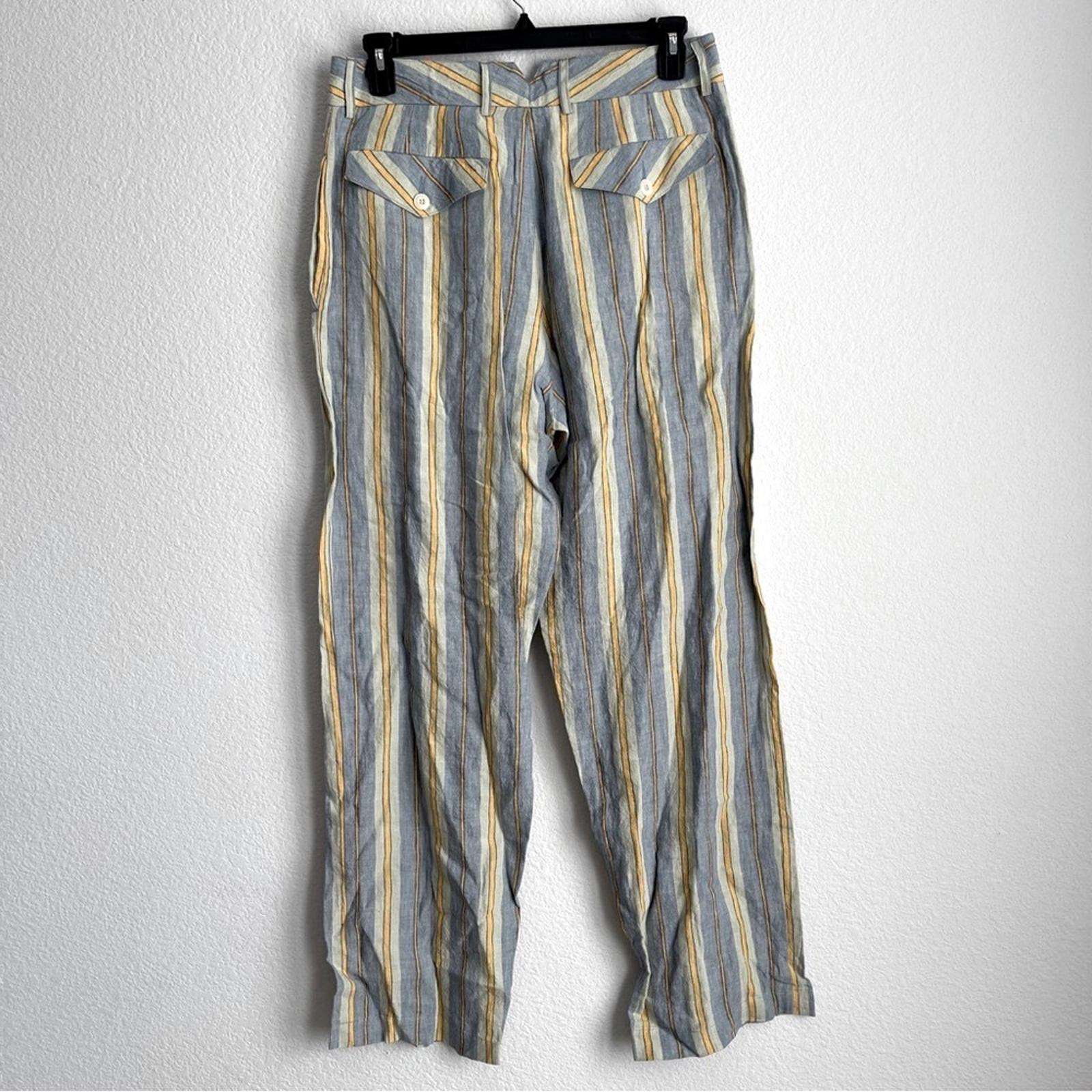 Nicholas Daley Linen Striped Trousers in Blue/Mustard, Size 34 NEW w/Tag $650