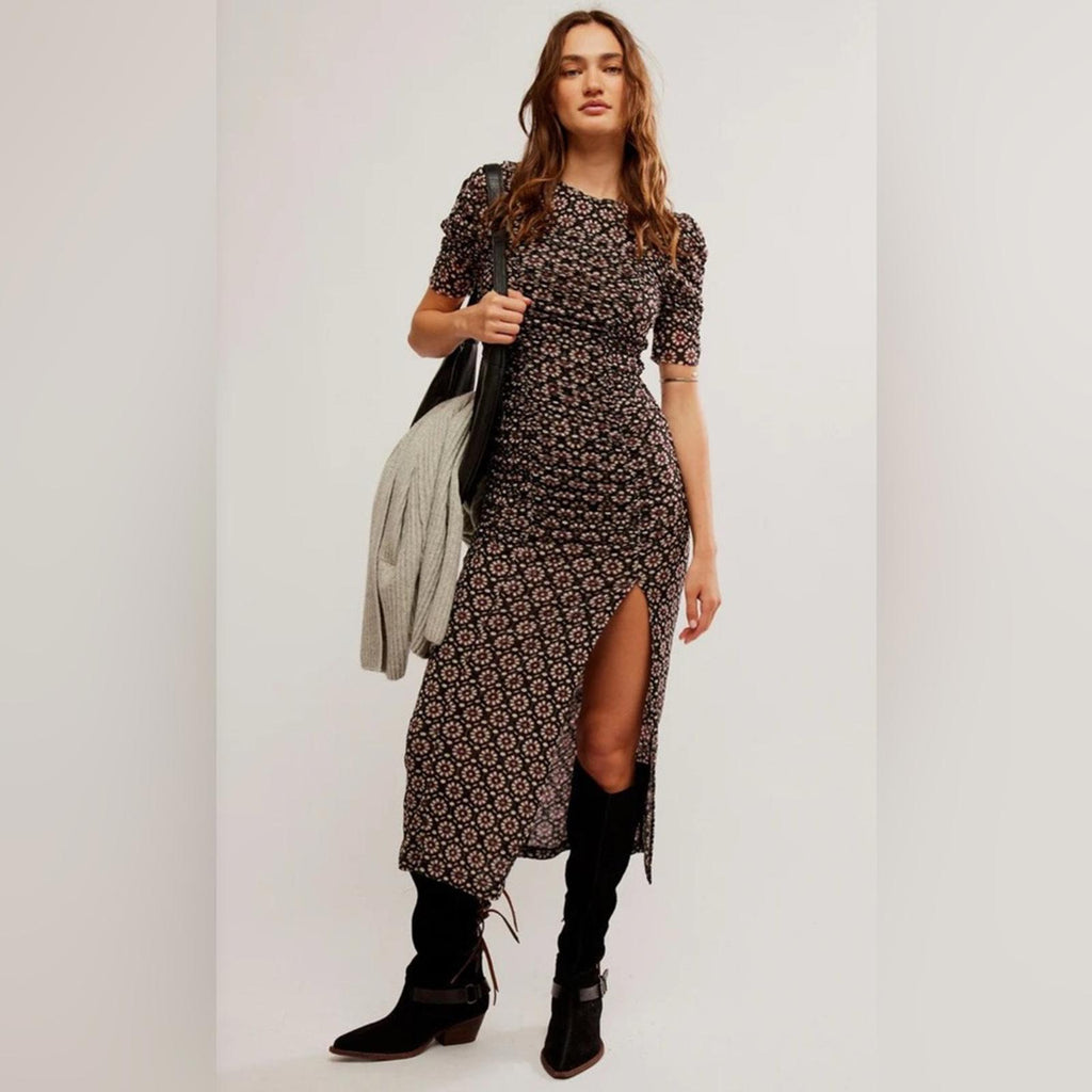 Free People Briella Midi Dress in Black Combo, NWT, Size S