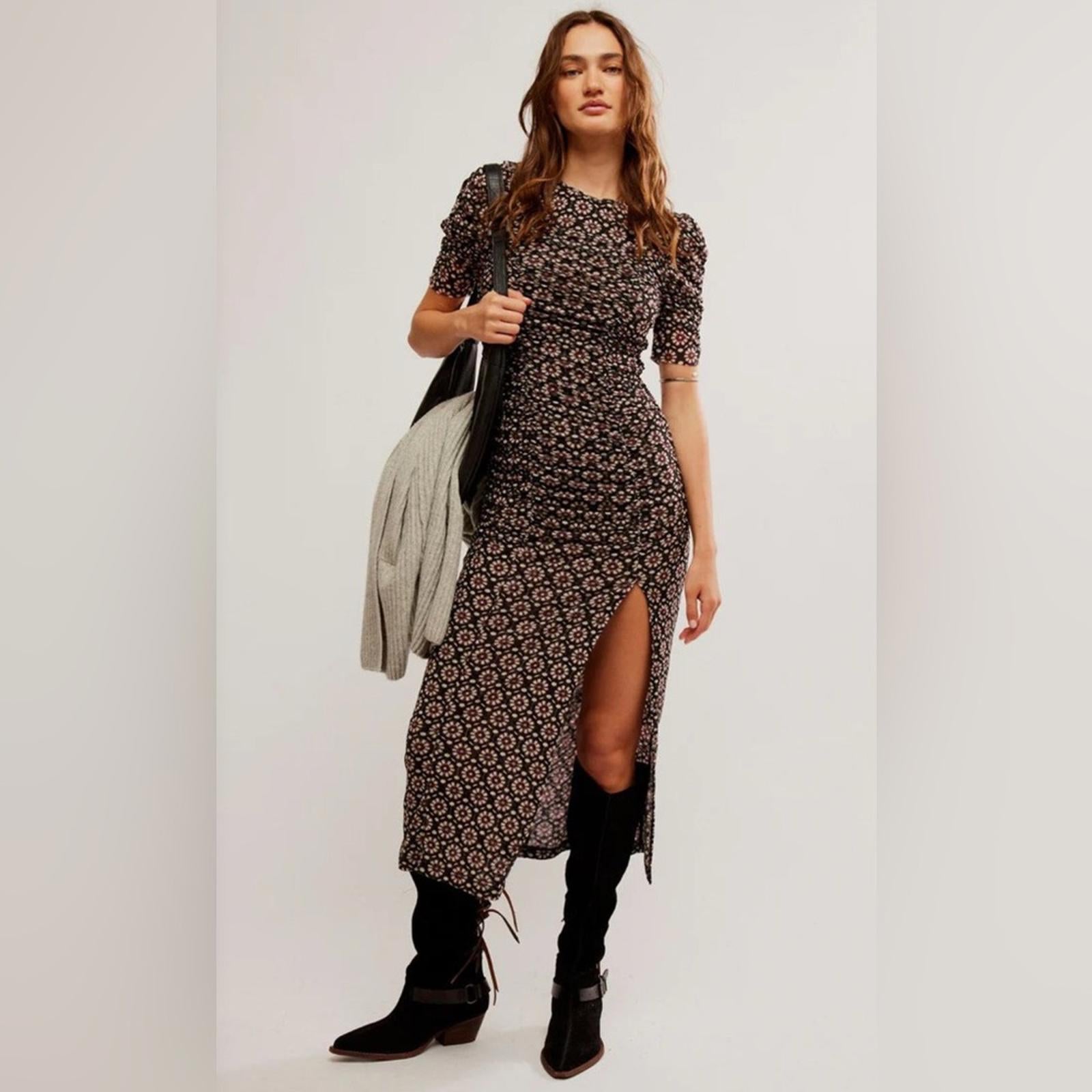 Free People Briella Midi Dress in Black Combo, NWT, Size S