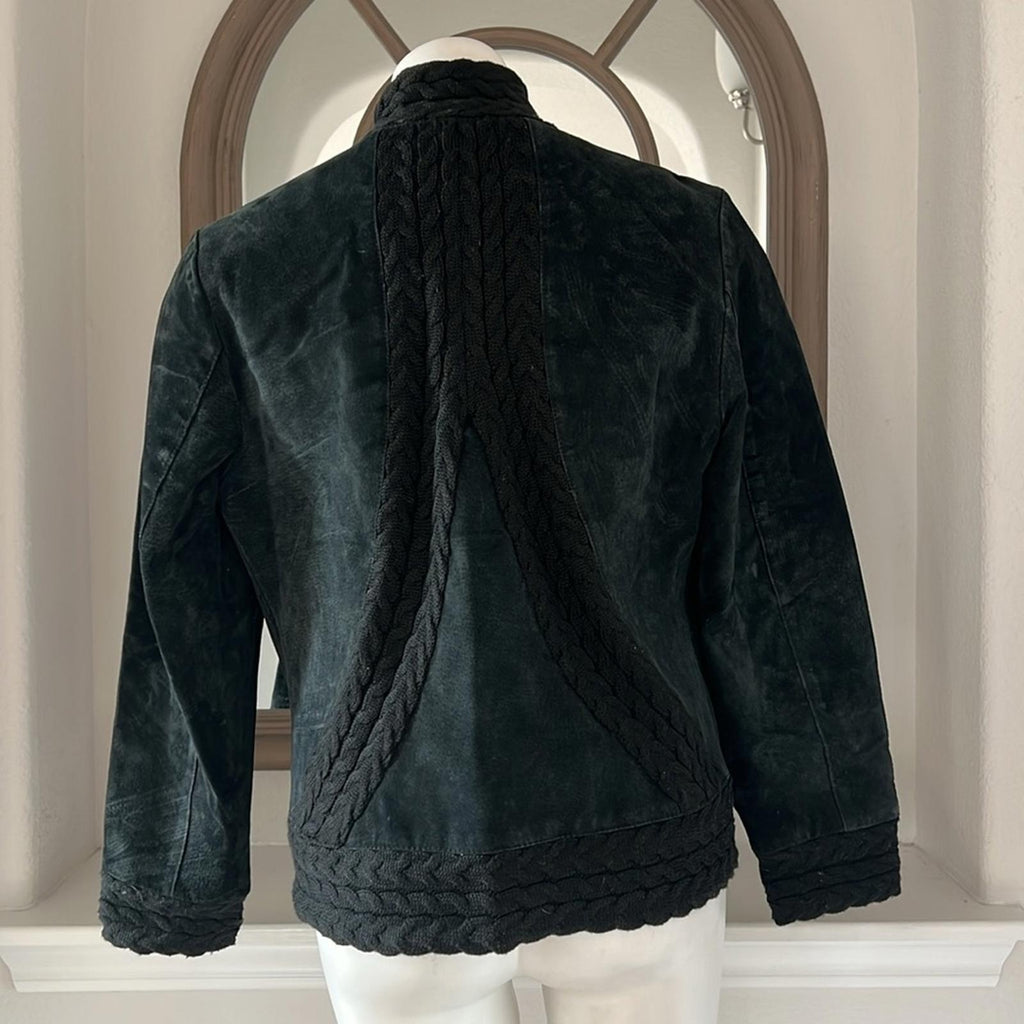 Coldwater Creek Black Suede Leather Jacket Cable Knit, Size M EXCELLENT!