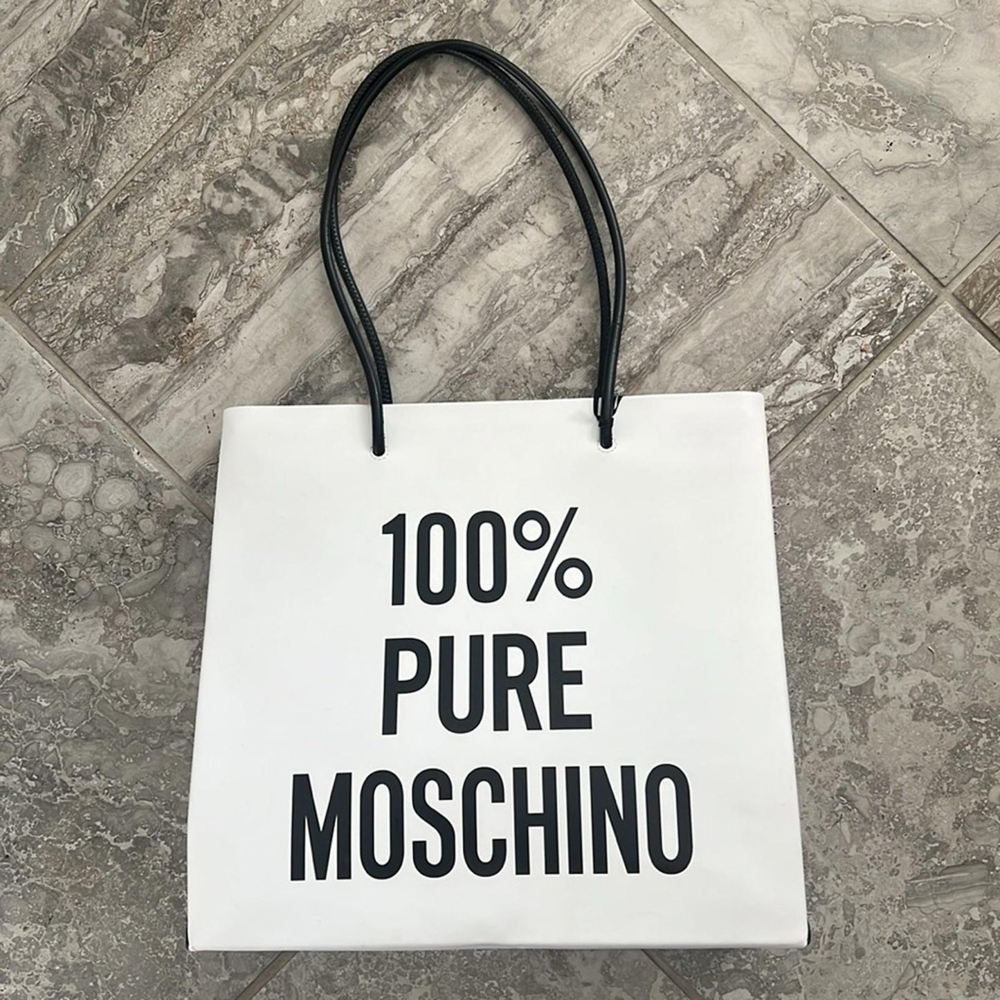 Moschino “100% PURE MOSCHINO” White Leather Shoulder Bag, New with Tag
