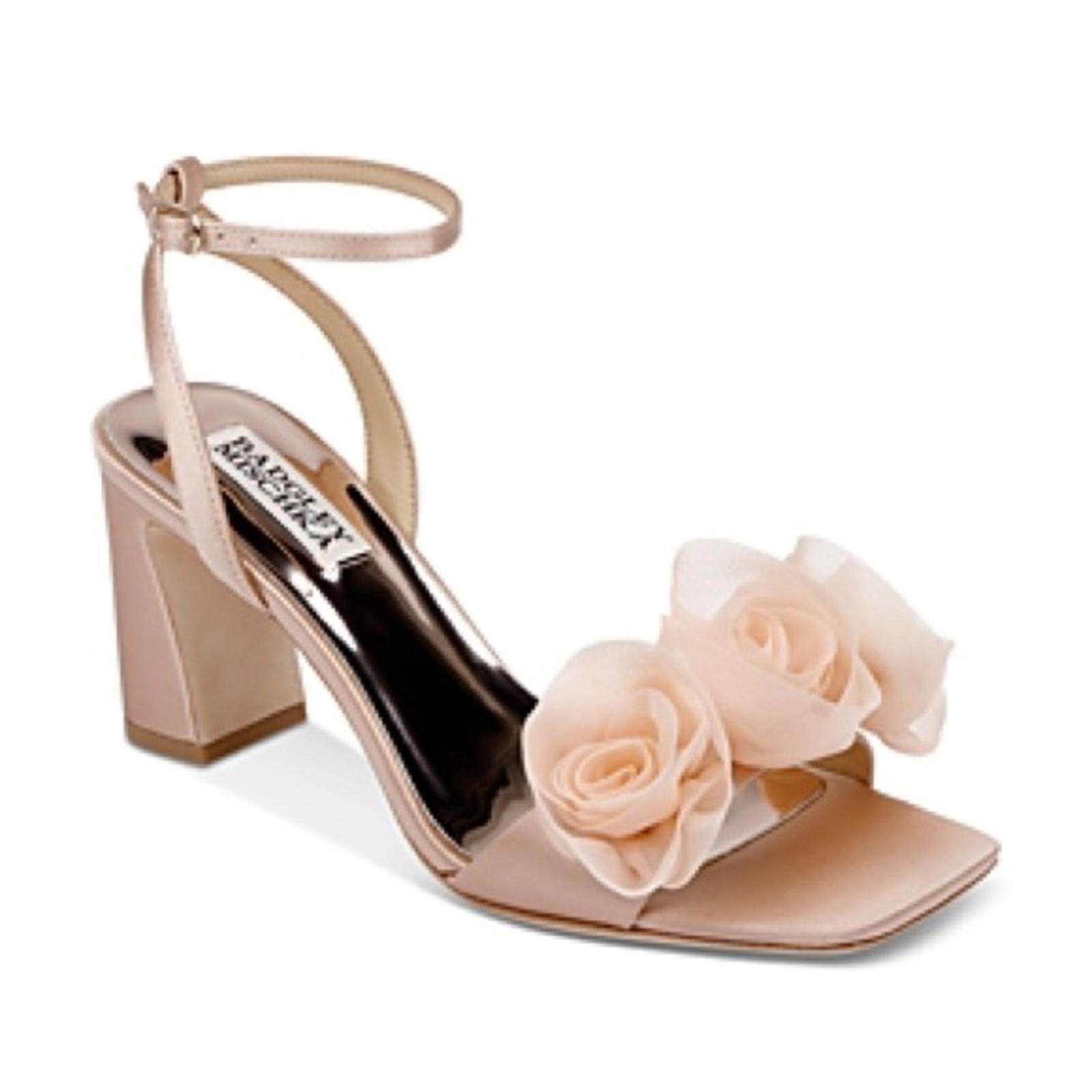 Badgley Mischka Carli Square Toe Triple Flower High Heel Sandals, Size 7, NEW